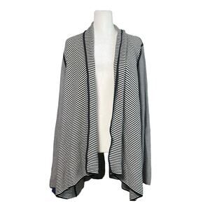 Talbots Woman Open Front Cardigan‎ Sweater Plus Size 3X Black White Stripe Flowy